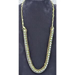 Juicy Couture Ribbon Chain Necklace, Green, Rhinestones, Two-tone, Spring Ring